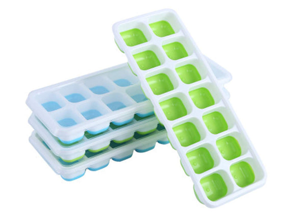 Hisen Ice Cube Trays 4 Pack, Easy-Release Flexible 14 Ice Cubes with Spill-Resistant Removable Lid Stackable, Durable, Dishwasher Safe