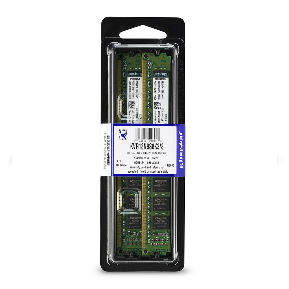 Kingston ValueRAM 8GB Kit (2x4GB) 1333MHz DDR3 Non-ECC CL9 DIMM SR x8 Desktop Memory KVR13N9S8K2/8