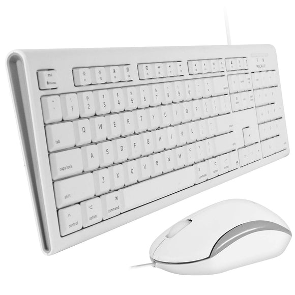 Macally Full Size USB Wired Keyboard & Mouse Combo for Mac Mini Pro, iMac Desktop Computer, MacBook Pro Air Laptops - Mac Compatible Apple Shortcuts, Extended with Number Keypad, Rubber Dome Keycaps