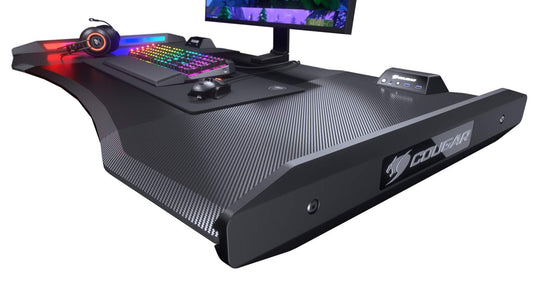 Cougar Mars RGB Ergonomic Height Adjustable Gaming Desk with Control Stands for PC and USB/Audio Devices