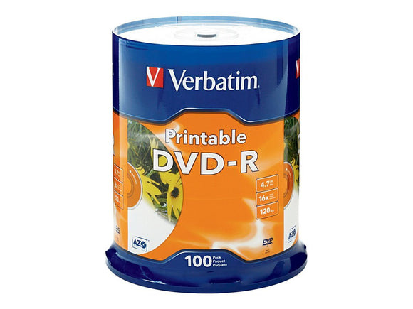 Verbatim DVD-R 4.7GB 16X White Inkjet Printable - 100pk Spindle