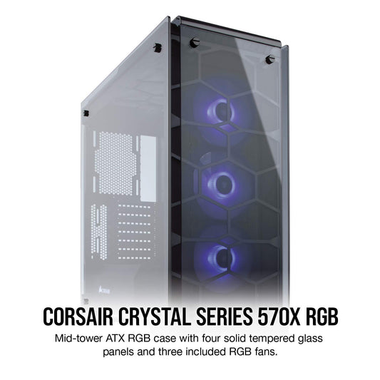 CORSAIR CRYSTAL 570X RGB Mid-Tower Case, 3 RGB Fans, Tempered Glass - Black