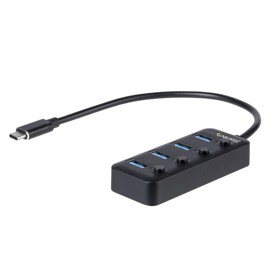 StarTech.com USB C Hub - 4X USB-A Ports with Individual On/Off Switches - Bus Powered - Portable - USB Type C Hub - USB C to USB Hub (HB30C4AIB)