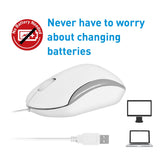 Macally USB Wired Computer Mouse - 3 Button, Scroll Wheel, 5 Foot Long Cord, Windows PC Compatible, Apple MacBook Pro/Air, iMac, Mac Mini, Laptops - White (QMOUSE)