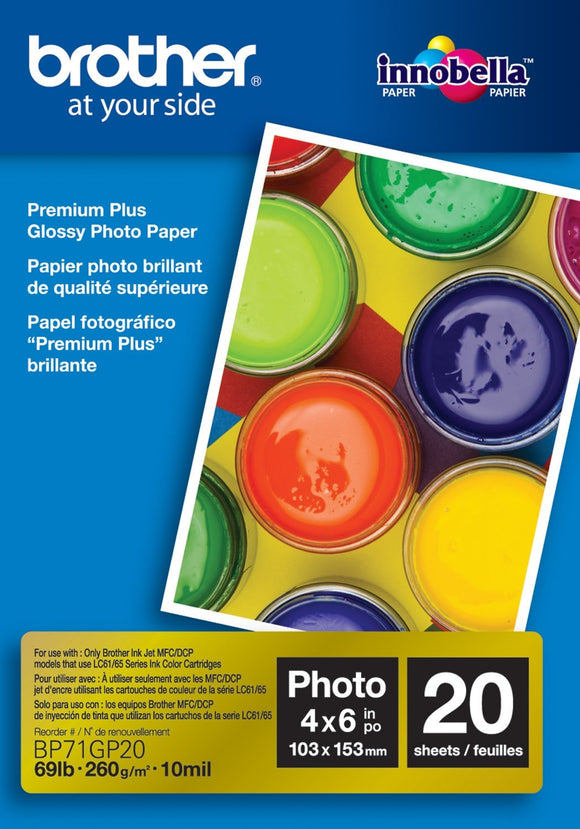 Brother BP71GP20 Glossy Inkjet Paper20 Sheets4-Inch x 6-InchRetail Packaging
