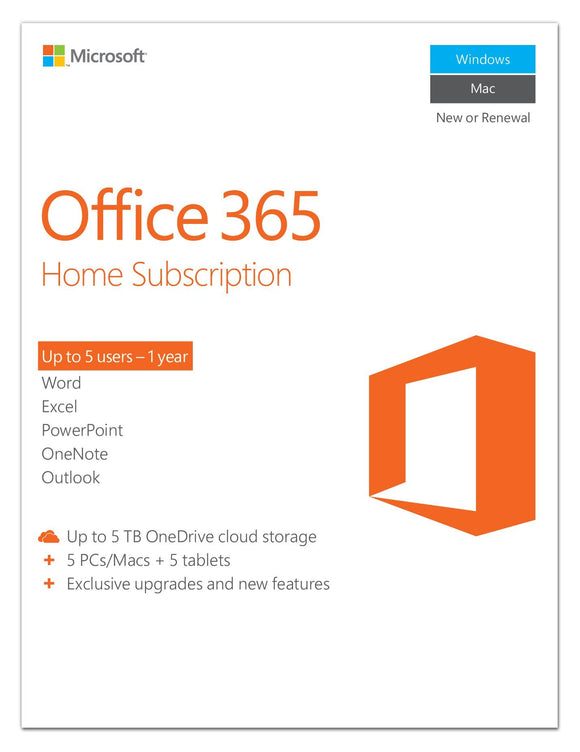 Microsoft Office 365 Home 1 Year | 5 PC or 5 Mac Key Card