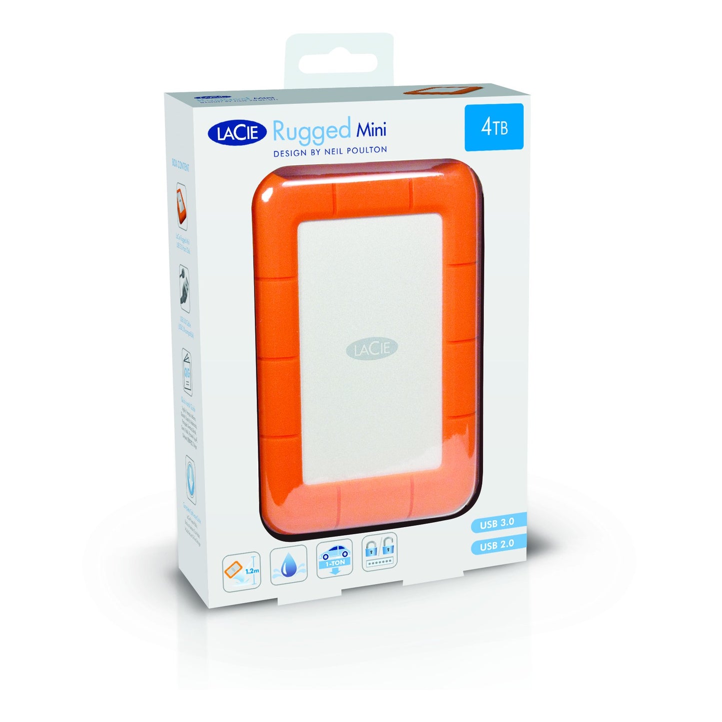 LaCie Rugged Mini 4TB External Hard Drive Portable HDD - USB 3.0 USB 2.0 compatible, Drop Shock Dust Rain Resistant Shuttle Drive for Mac , PC and Laptop (LAC9000633)