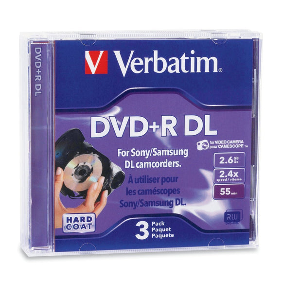 Verbatim 2.6GB 2.4X Mini Double Layer Recordable Disc DVD+R DL, 3-Disc Jewel Case 95313