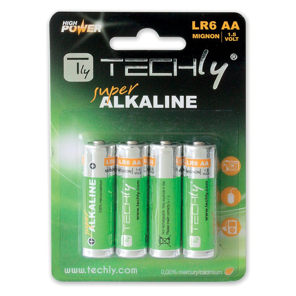 TECHly  AA Super Alkaline Batteries- 4 Pack- High Performance