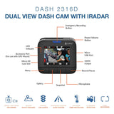 Cobra Drive HD Dash 2316D Front and Rear Cams Featuring 1296p Super HD Free 16GB MicroSD with Auto Accident Detection 160 Degree Ultra-Wide Angle DVR 2" LCD Dashboard Camera Best Night Vision