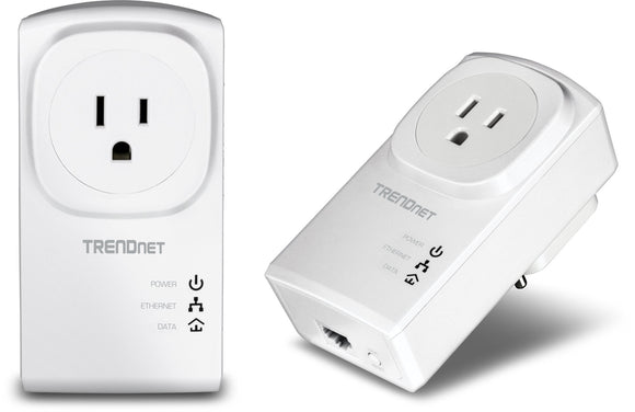 TRENDnet Powerline 500 AV Nano Adapter Kit with Built-in Outlet, with Power Outlet Pass-Through, Includes 2 x TPL-407E Adapters, TPL-407E2K