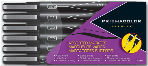 PRISMACOLOR PREMIER Marker Art, Assorted Marker Fineline + Brush Tip, Box of 6, Black (1736673)
