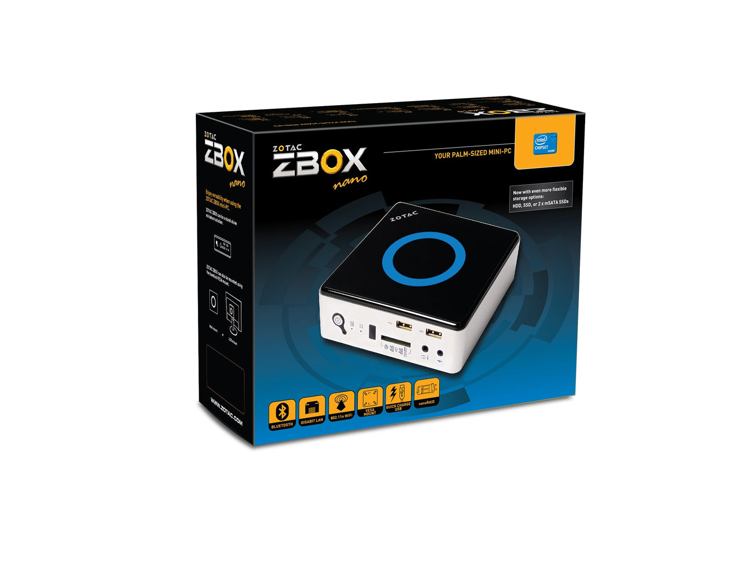 Zotac Intel Core i5-3337U 1.8GHz/Intel NM77/DDR3/Wi-Fi/A and V and GbE/Mini PC Barebone System ZBOXNANO-ID64-U