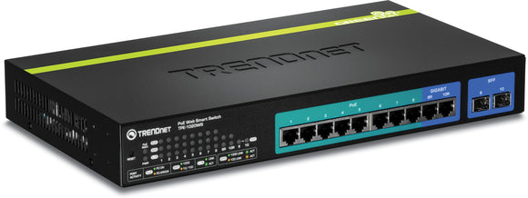 TRENDnet 8-Port Gigabit PoE+ and 2-Port Gigabit Ethernet Web Smart Switch with 2 Shared SFP Slots, Rack Mountable, TPE-1020WS