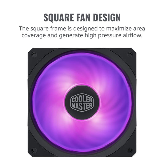 Cooler Master MasterFan SF120R RGB 120mm Square Frame Fan w/RGB LEDs, Hybrid Blade Design, Cable Management and PWM Control Fan