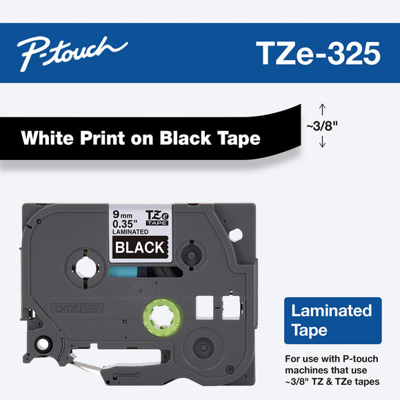 Brother TZE325 Genuine P-Touch Tape (9mm White on Black)