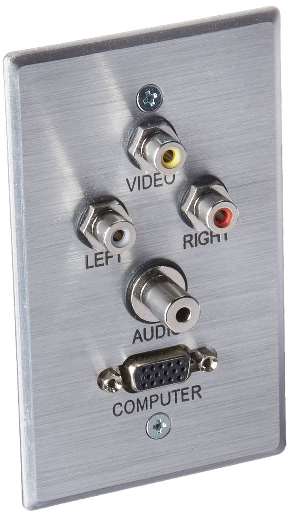 C2G 40498 VGA, 3.5mm Audio, Composite Video and RCA Stereo Audio Pass Through Single Gang Wall Plate, Brushed Aluminum