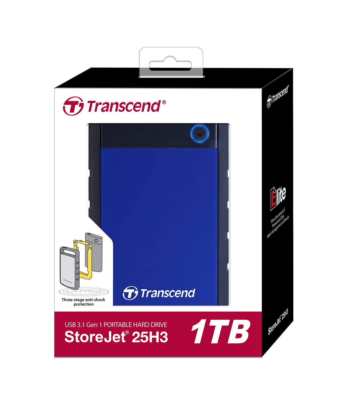 TRANSCEND TS1TSJ25H3B Military Drop Tested 1 TB USB 3.0 H3 External Hard Drive, Blue