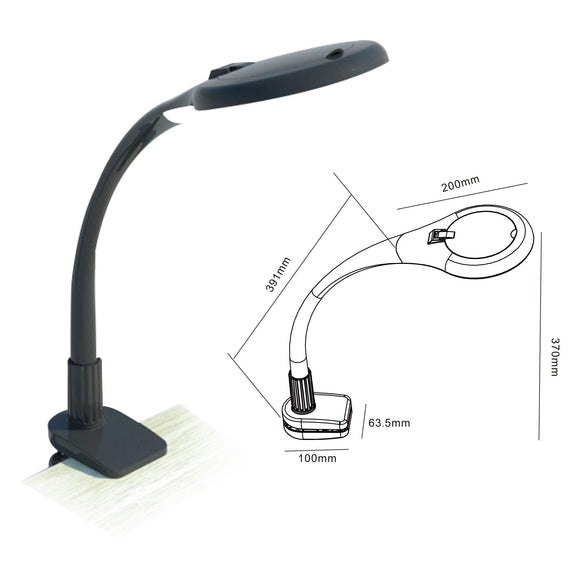Royal Sovereign Magnifying Clamp-On LED Desk Lamp | Clip-On Light with Adjustable Neck Featuring 4 Level Brightness Dimming (RDL-95M-C)