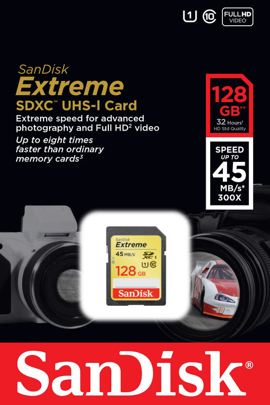 SanDisk Extreme 128GB SDXC UHS-1 Flash Memory Card Speed Up to 45MB/s- SDSDX-128G-X46 (Label May Change)
