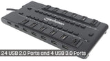 Manhattan Products 28-Port MondoHub II - Adds 24 USB 2.0 Ports and 4 USB 3.0 Ports to Any Computer, Included 5 V / 4 A AC Power Adapter, Push Button Activation per Port