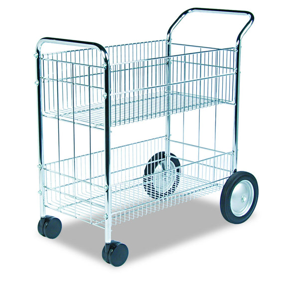 Fellowes Chrome-Plated Steel Wire Mail Cart with Upper and Lower Baskets (40912)
