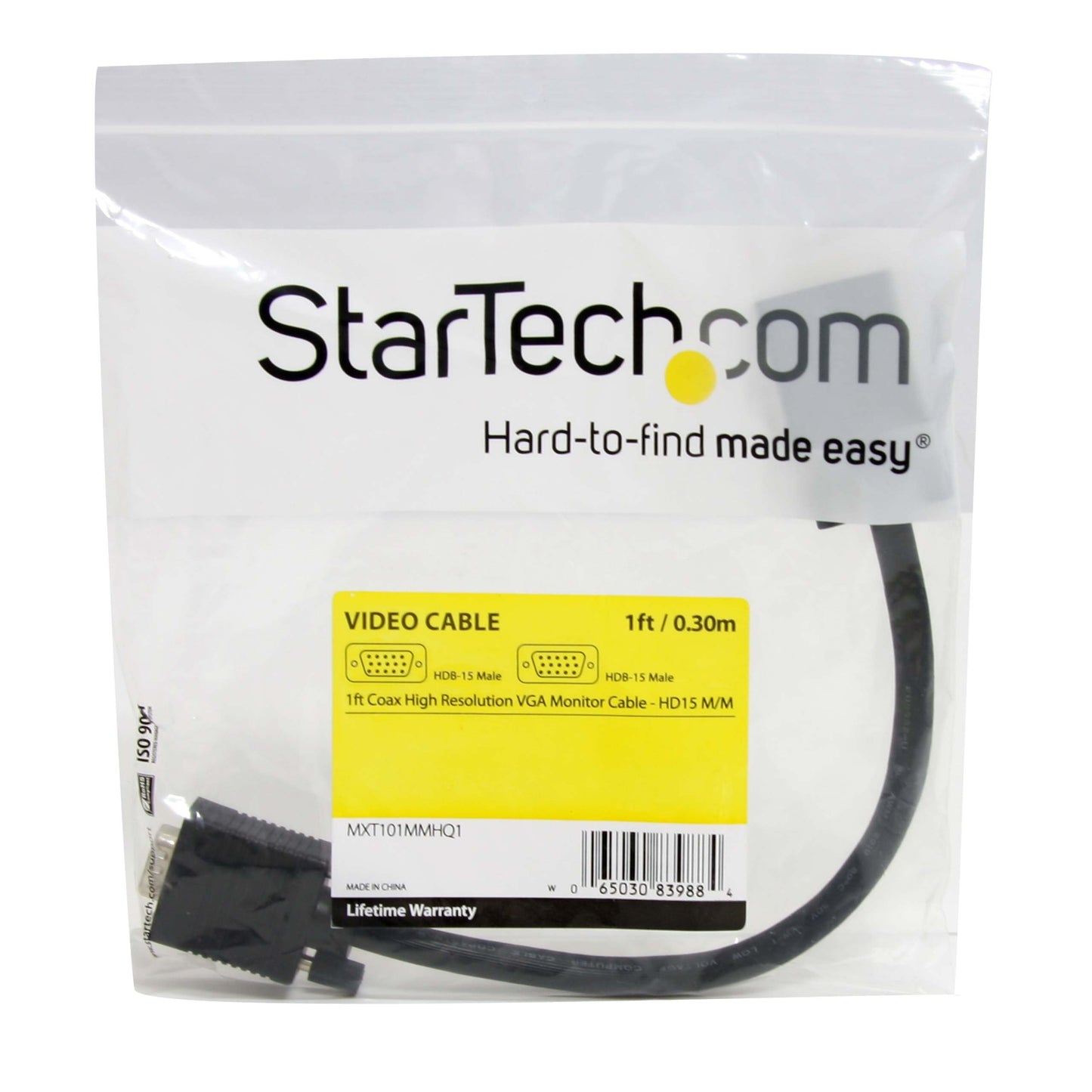 StarTech.com Coax High Resolution Monitor VGA Cable HD15 M/M, 1-Feet MXT101MMHQ1