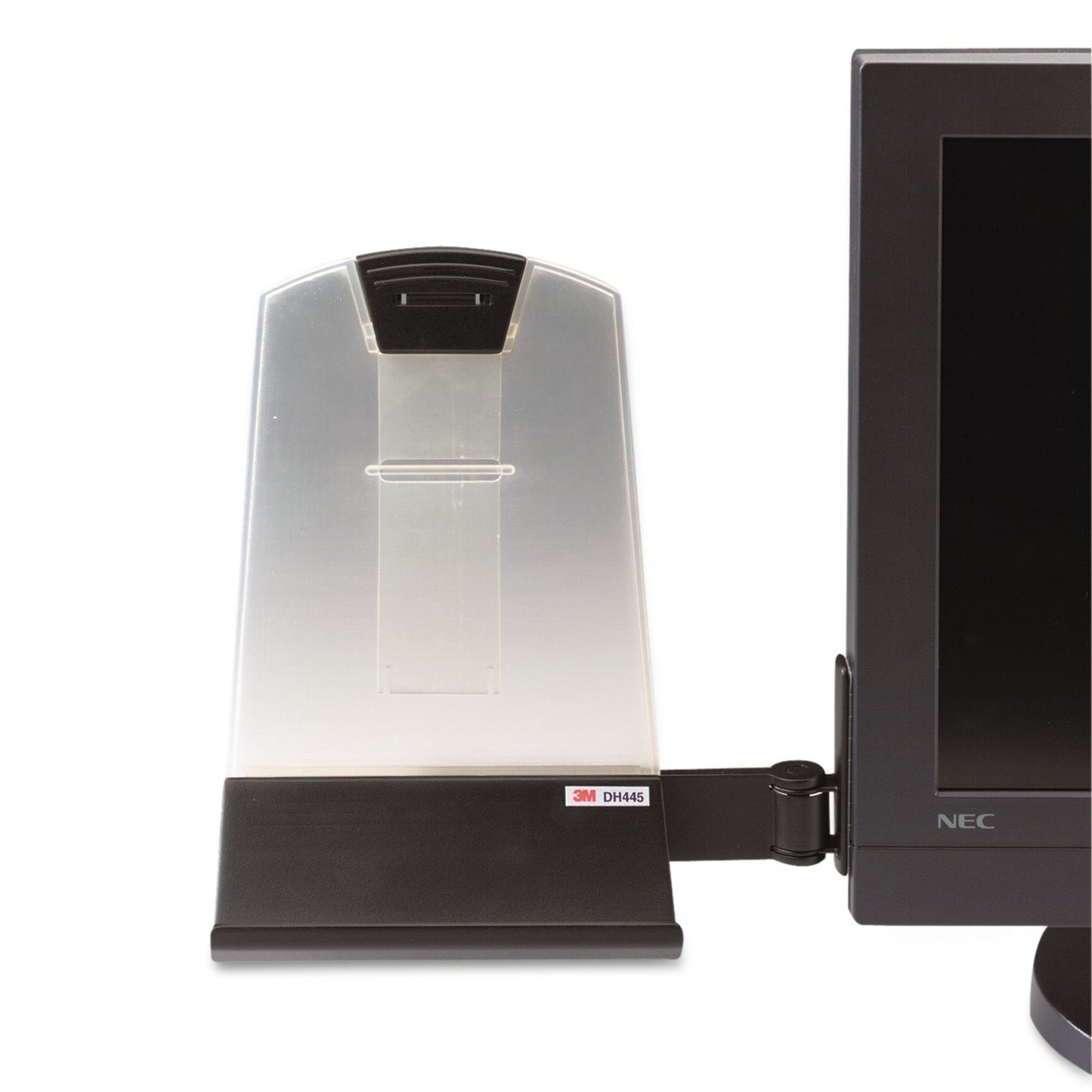 3M Monitor Mount Document Copy Holder, Holds Documents at Eye Level Off the Desk, Adjustable Clip Holds Paper in Portrait or Landscape, Mounts with Command Adhesive, 35 Sheet Capacity, Black (DH445)