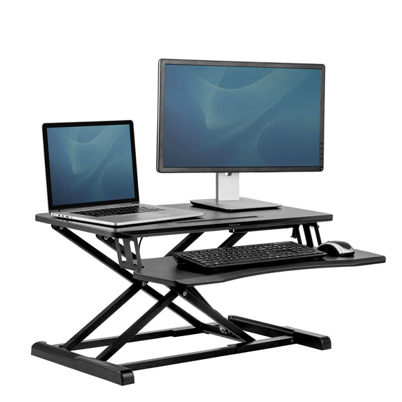 Fellowes Corsivo Height Adjustable Standing Desk, Sit to Stand, Gas Spring Riser Converter, Tabletop Workstation, Desk Riser (8091001)