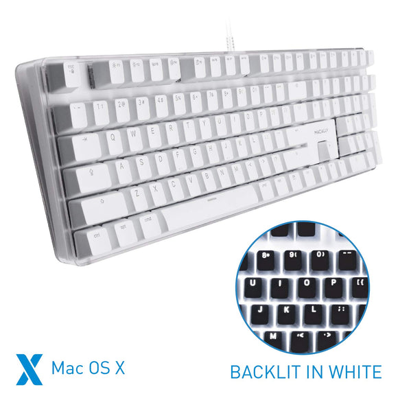 Macally Backlit Mechanical Keyboard for Mac - USB Wired Full Size - Compatible with Apple Mac Mini, Mac Pro, iMac, iMac Pro, MacBook Pro Air - Brown Switches