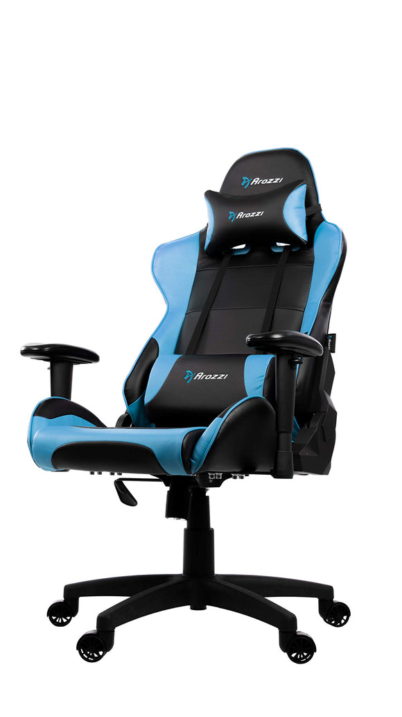 AROZZI VERONA-V2-BL Advanced Racing Style Gaming Chair with High Backrest, Recliner, Swivel, Tilt, Rocker and Seat Height Adjustment, Lumbar and Headrest Pillows Included, Blue
