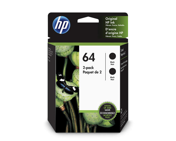 HP 64 Black Original Ink, 2 Cartridges (3YP22AN)