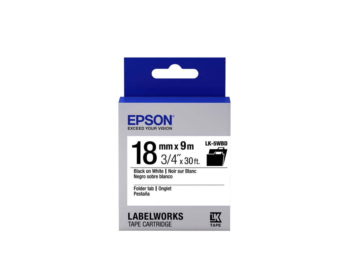 Epson LabelWorks Folder Tab LK Tape Cartridge 3/4", Black/White (LK-5WBD)