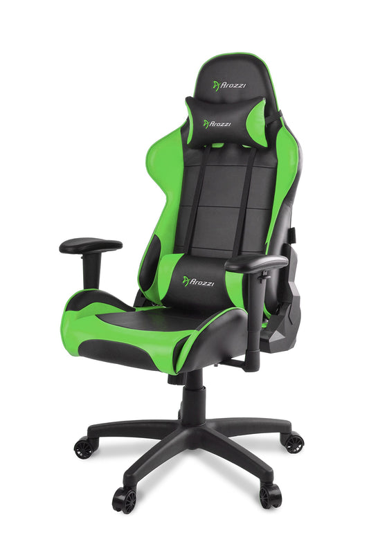 AROZZI VERONA-V2-GN Advanced Racing Style Gaming Chair with High Backrest, Recliner, Swivel, Tilt, Rocker and Seat Height Adjustment, Lumbar and Headrest Pillows Included, Green