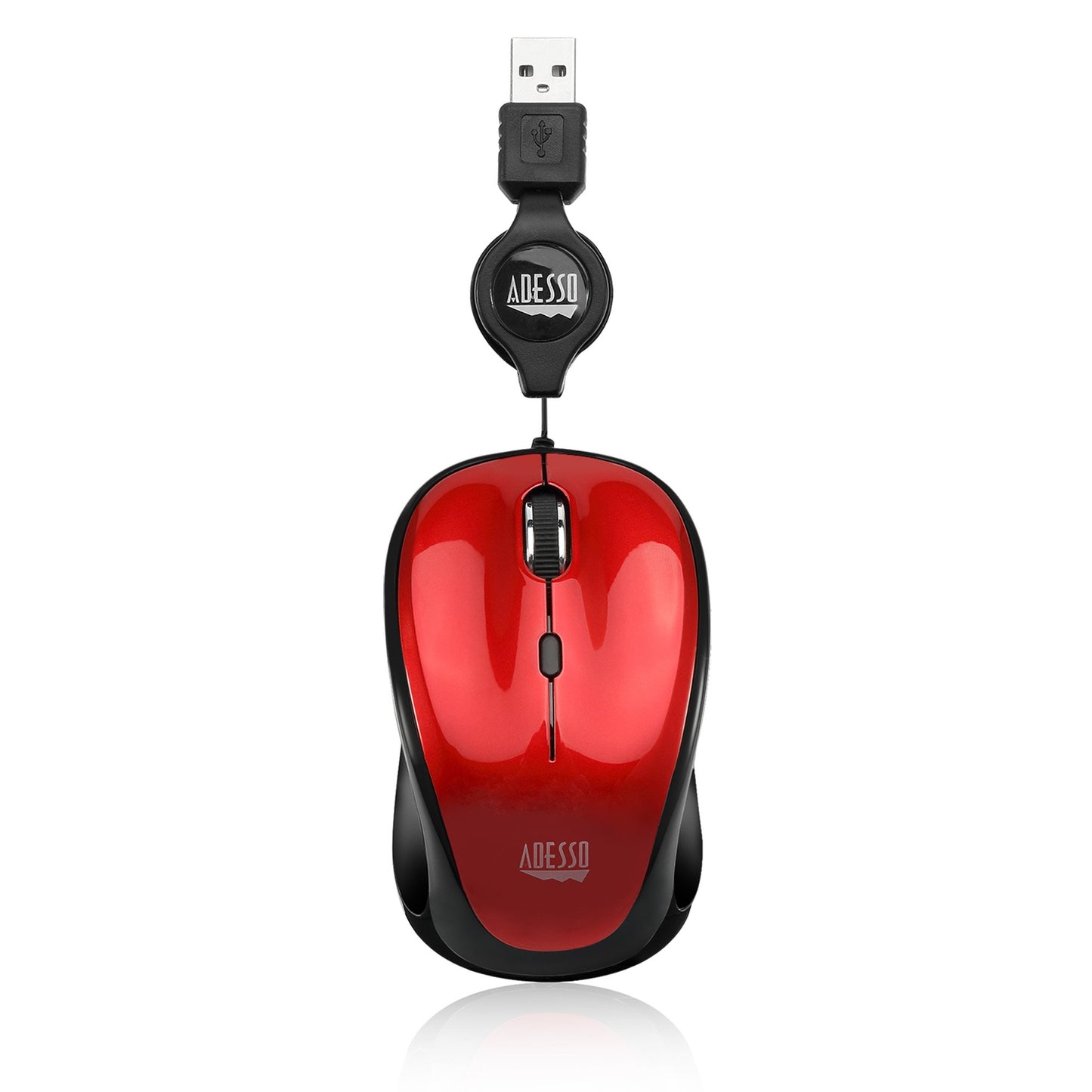 Adesso Ergonomic iMouse S8 - Retractable Optical USB Mouse (Red)