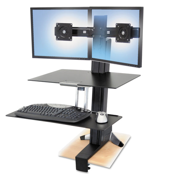 Workfit-S Sit-Stand Workstation for Dual Displays, With Worksurface and Large Ke