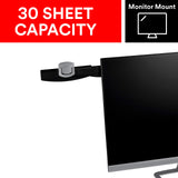 3M Monitor Mount Document Clip, Mounts Right or Left with Command Adhesive, Swings Forward and Back for Easy Viewing and Storage, 30 Sheet Capacity, Black (DH240MB)