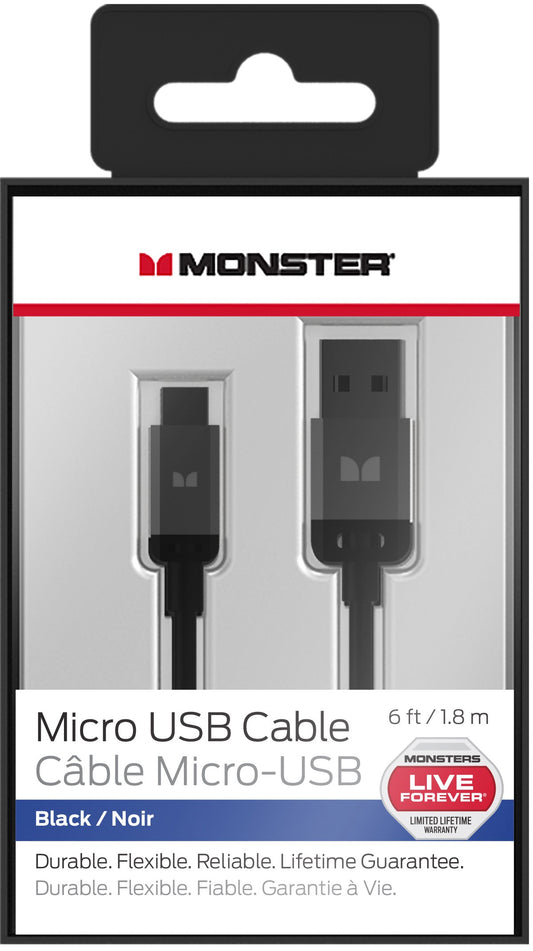 Monster Mobile High Performance USB Type-A 2.0 to Micro USB-B Cable, 6 Feet