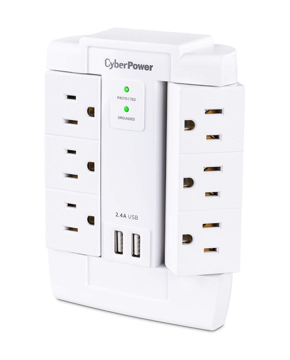 CyberPower CSP600WSURC2 Surge Protector, 1200J/125V, 6 Swivel Outlets, 2 USB Charging Ports, Wall Tap Design