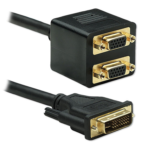 DVI-I to 2x VGA Splitter Cable - 1ft, BK