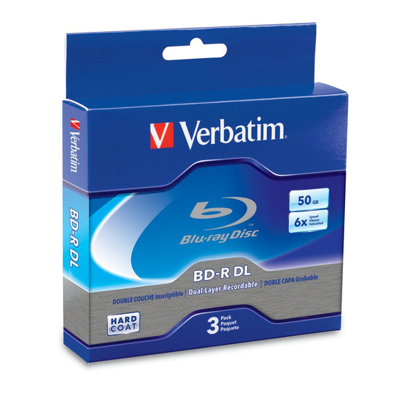 Verbatim 97237 50 GB 6X Blu-ray Double Layer Recordable Disc BD-R DL, 3-Disc Jewel Case