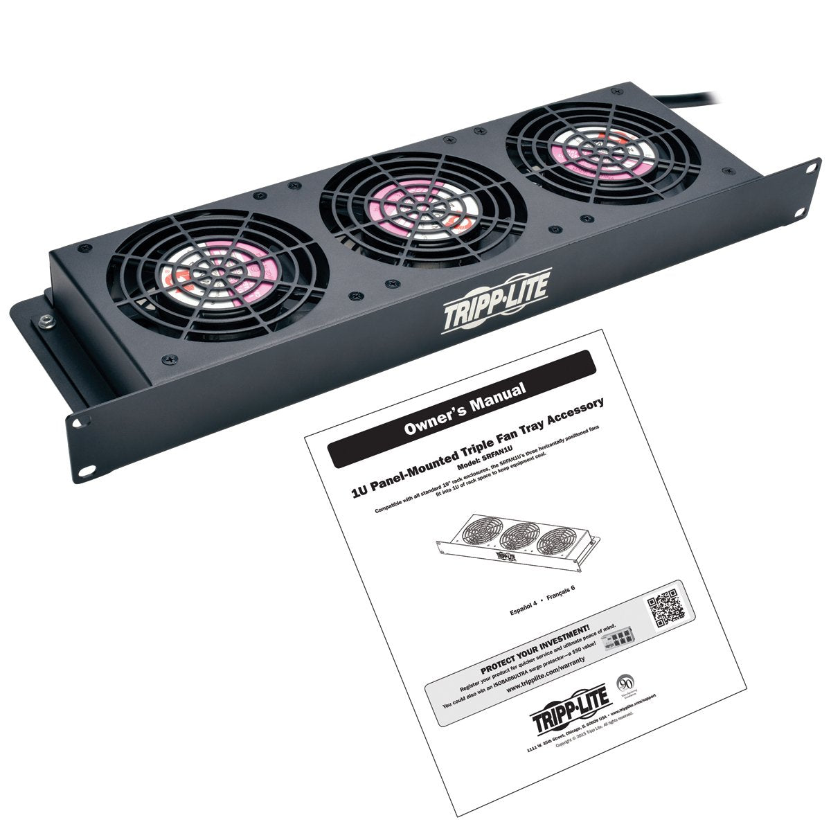 TRIPP LITE Rack Enclosure Server Cabinet 1U Cooling Fan Tray 3 120V High-Performance Fans, Black