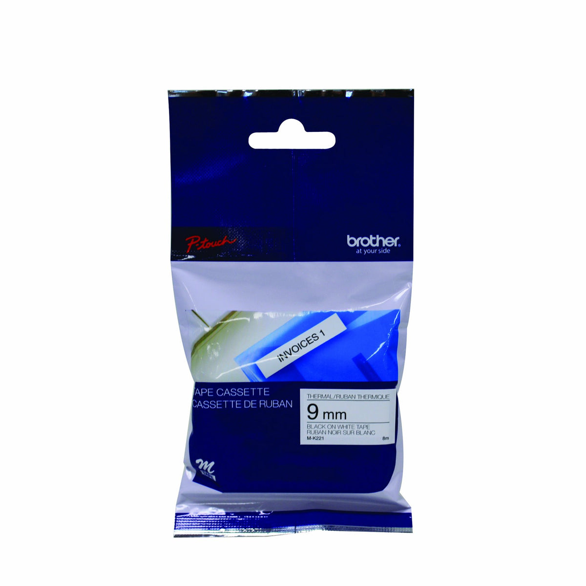 Brother MK221 Genuine P-Touch Tape 9mm (Black on White)