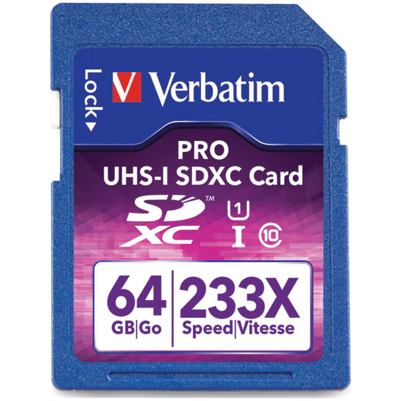 Verbatim 64GB SDXC Flash Memory Card, Black 97466