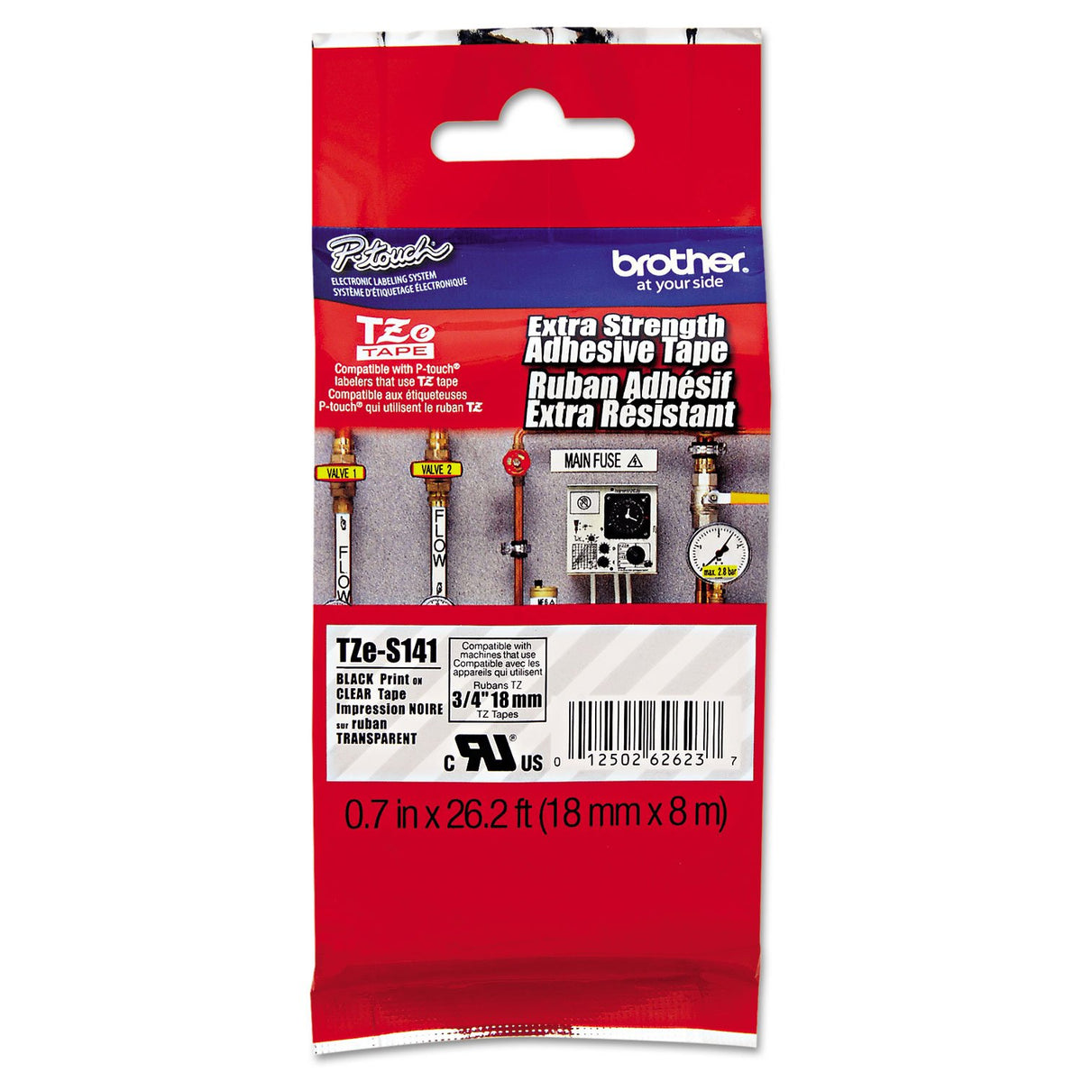 Brother 3/4 Inch x 26.2 Feet Black on Clear Tape with Super Strong Adhesive (TZ-S141)