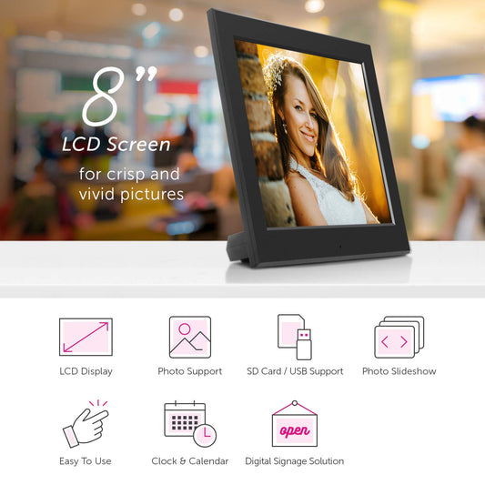 Aluratek - 8" Slim Digital Photo Frame with Auto Slideshow 1024 x 768 Hi-Res