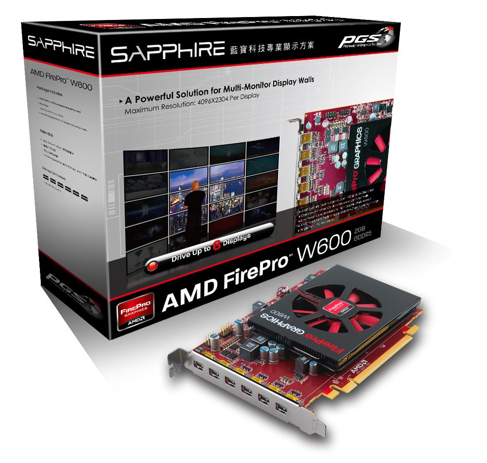 Sapphire 100-505835 AMD FirePro W600 2GB GDDR5 6 Mini Display Port Eyefinity 6 Edition PCI-Express Graphics Card
