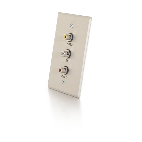 C2G 41013 Composite Video and RCA Stereo Audio Pass Through Single Gang Wall Plate, Brushed Aluminum