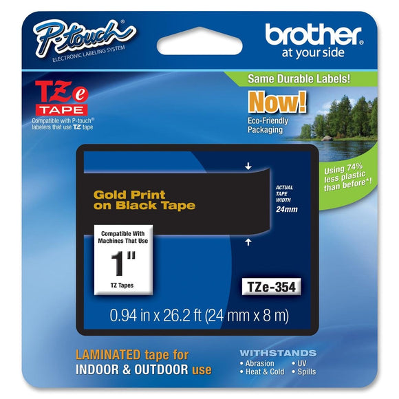 Brother Tape, Gold on Black, 24mm (TZe354) - Retail Packaging