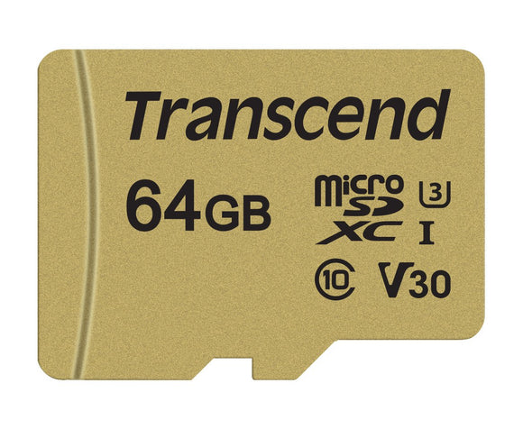 Transcend TS64GUSD500S 64GB UHS-I U3 MicroSD Memory Card with Adapter
